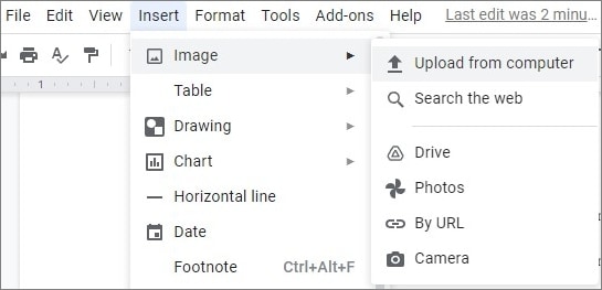 Googleドキュメントで画像を追加する
